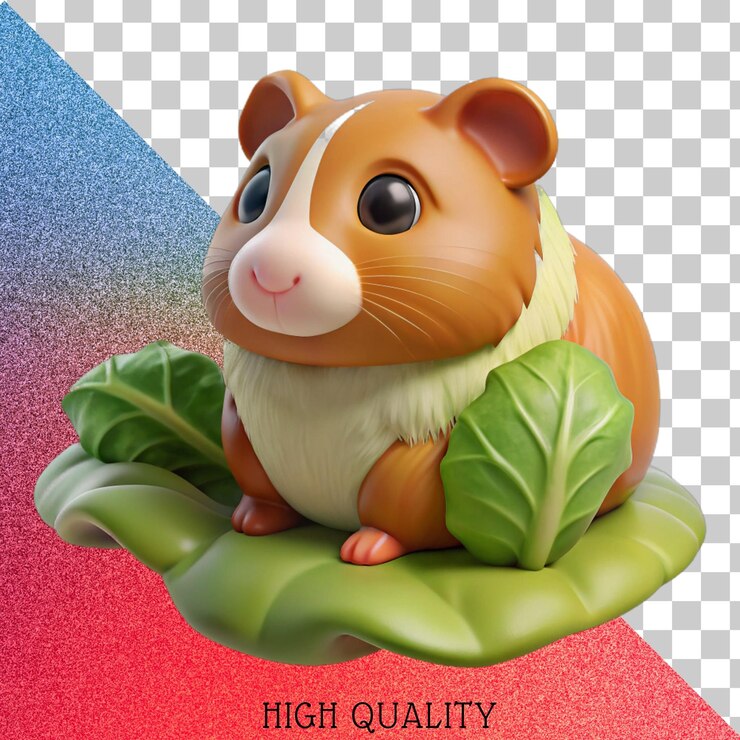 PSD lindo hámster de dibujos animados sentado en una hoja verde ilustración 3d