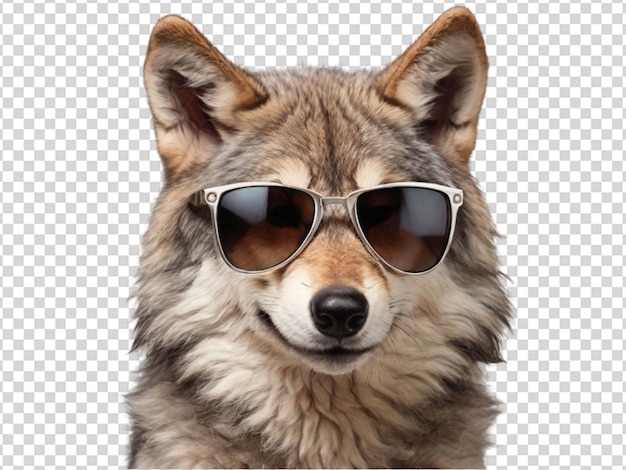 PSD un lindo lobo con gafas de sol en un fondo transparente