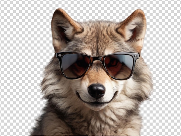 Un lindo lobo con gafas de sol en un fondo transparente