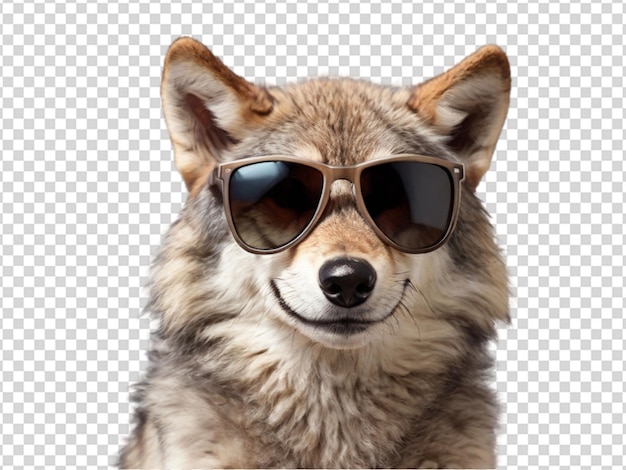 Un lindo lobo con gafas de sol en un fondo transparente