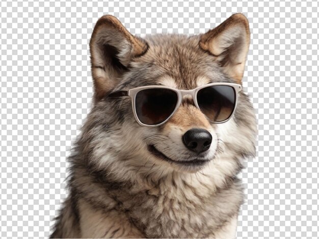 PSD un lindo lobo con gafas de sol en un fondo transparente