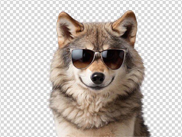 PSD un lindo lobo con gafas de sol en un fondo transparente