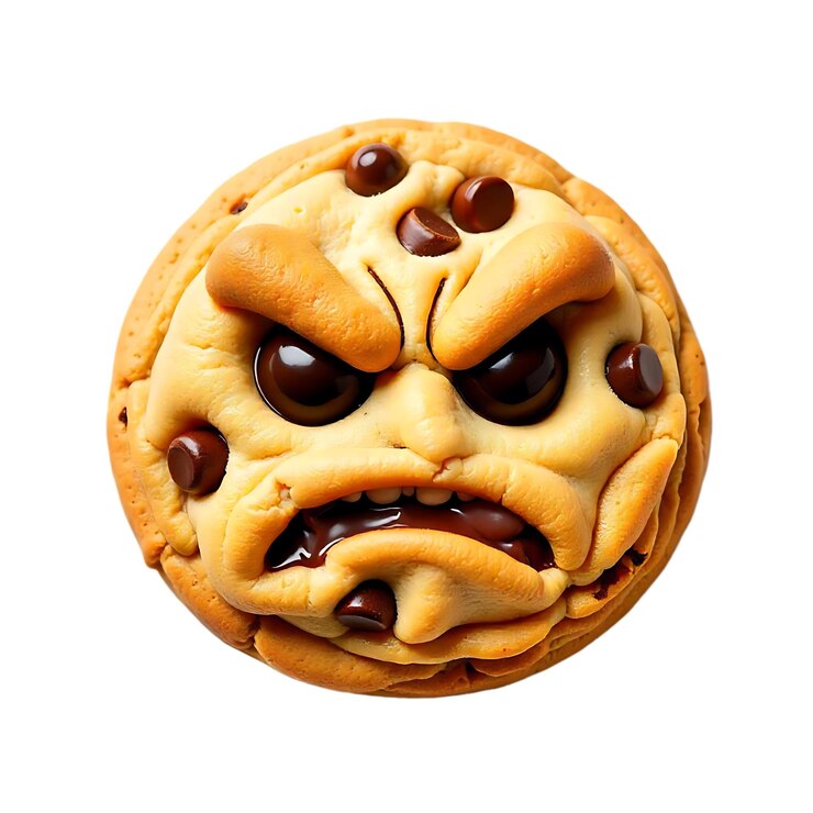 PSD un lindo logotipo de la mascota del monstruo de las galletas enojadas con expresiones de chips de chocolate png art