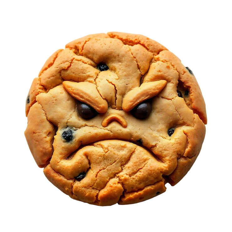 PSD un lindo logotipo de la mascota del monstruo de las galletas enojadas con expresiones de chips de chocolate png art