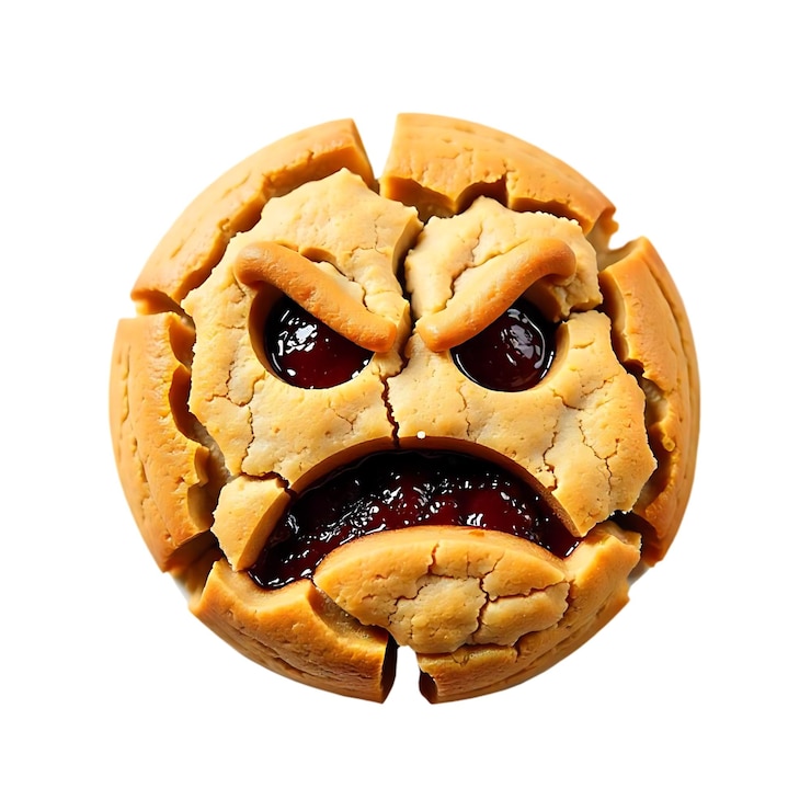 PSD un lindo logotipo de la mascota del monstruo de las galletas enojadas con expresiones de chips de chocolate png art