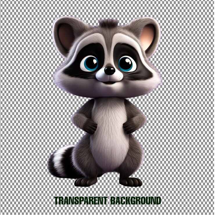 PSD el lindo mapache de dibujos animados de pie con un fondo transparente