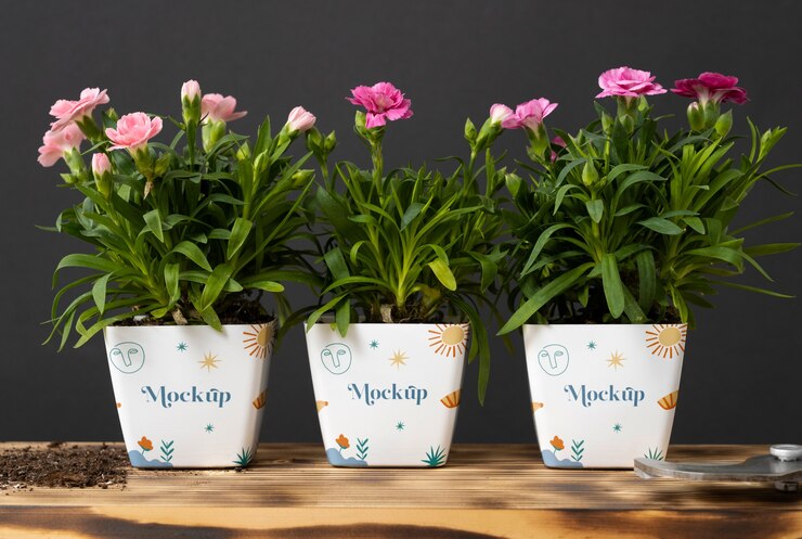 PSD lindo maquete de vaso de flores dentro de casa