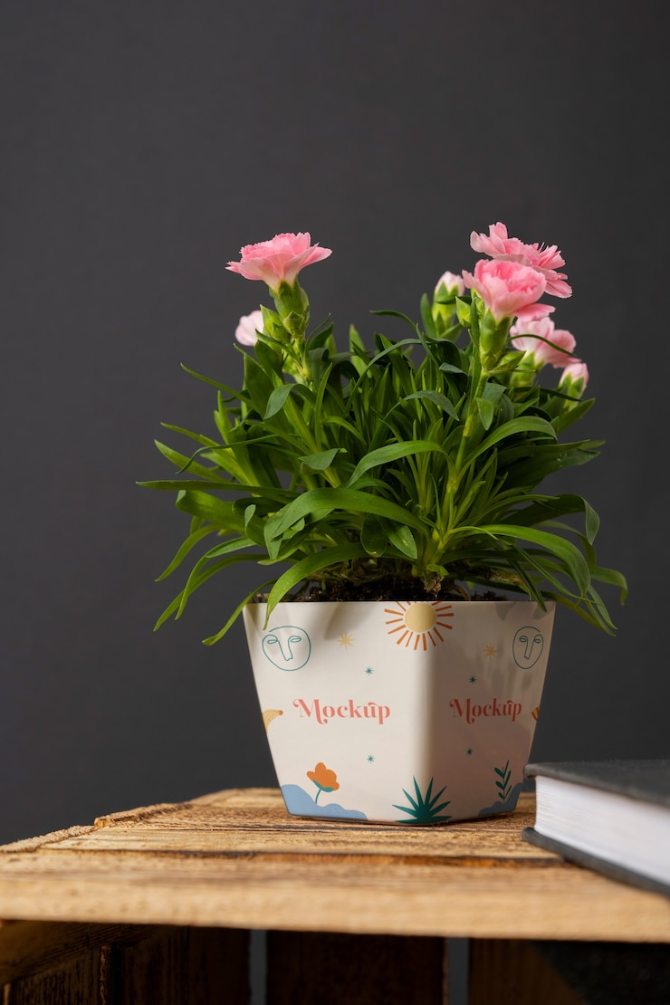 PSD lindo maquete de vaso de flores dentro de casa