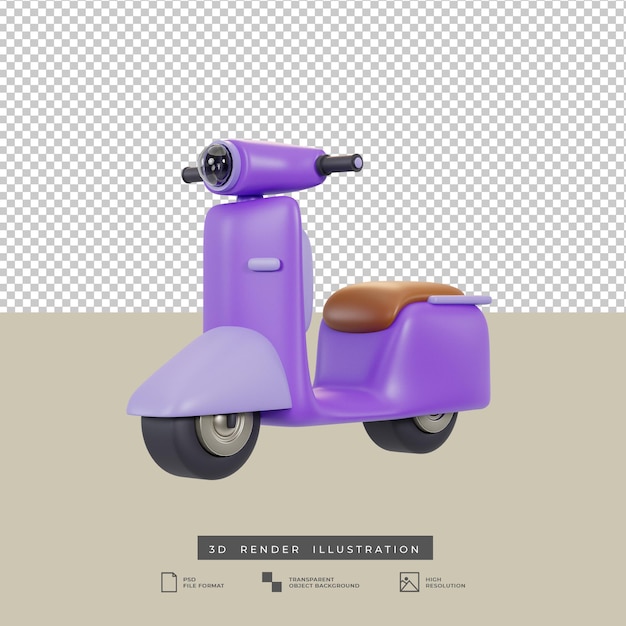 PSD lindo, minimalista, púrpura, scooter, 3d, ilustración, aislado