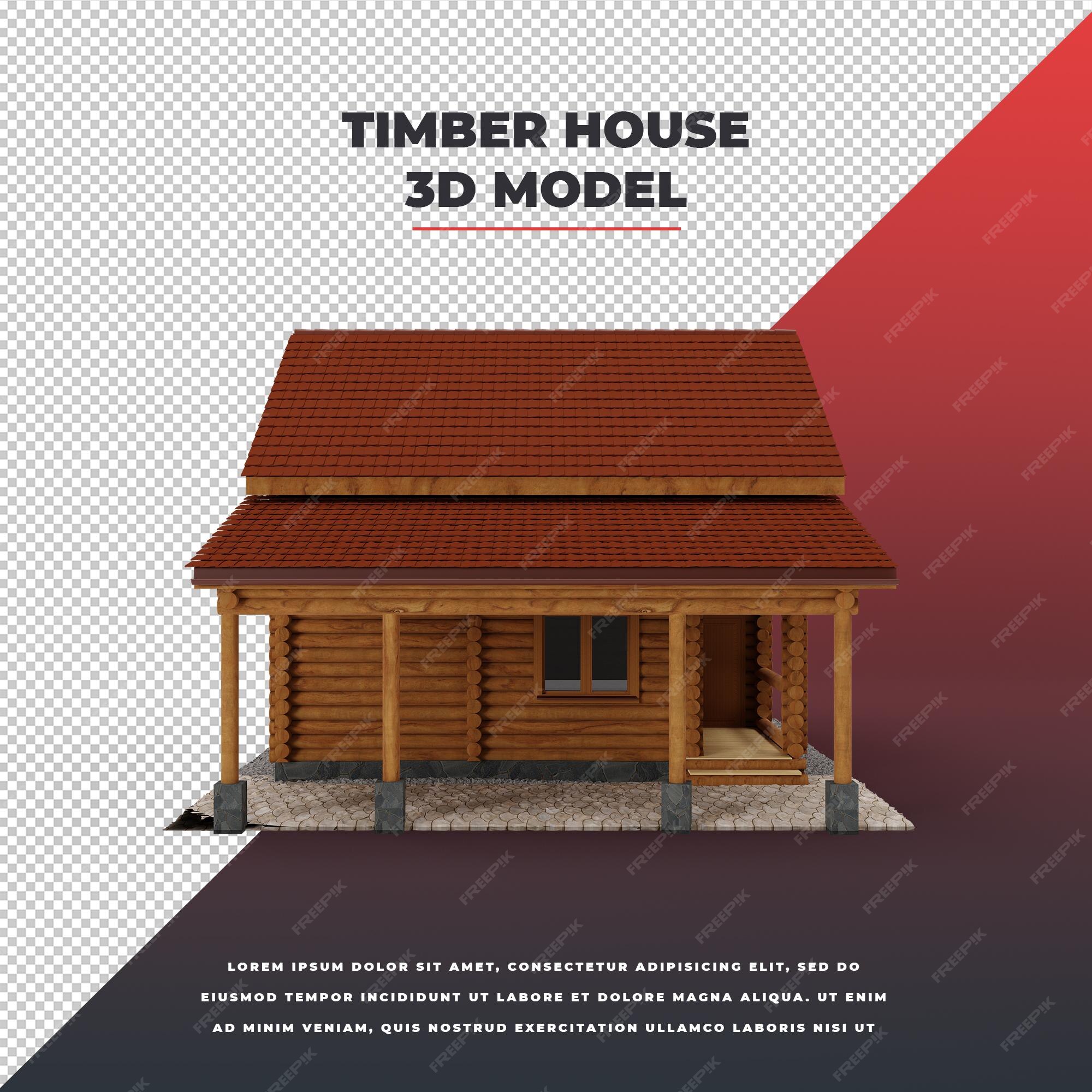 Lindo modelo de casa de madera 3d | Archivo PSD Premium