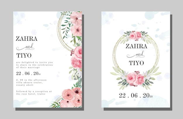 lindo modelo de cartão de convite de casamento de grinalda floral PSD