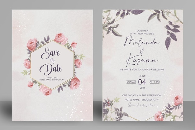 Lindo modelo de cartão de convite de casamento floral