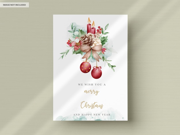 PSD lindo modelo de cartão de natal floral em aquarela