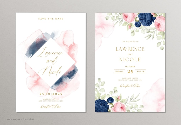 Lindo modelo de convite de casamento floral com decoração em aquarela e folhas