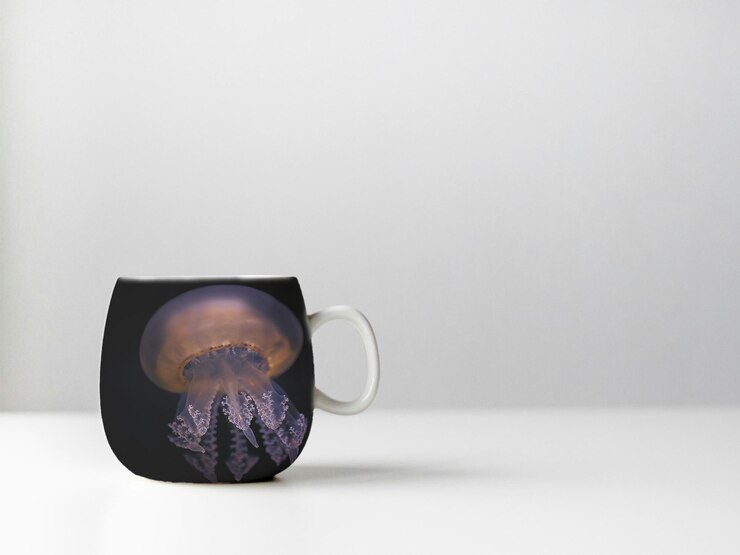 PSD lindo modelo de vidrio con tema de medusa pequeña plantilla psd lúdica para sus diseños de bebidas