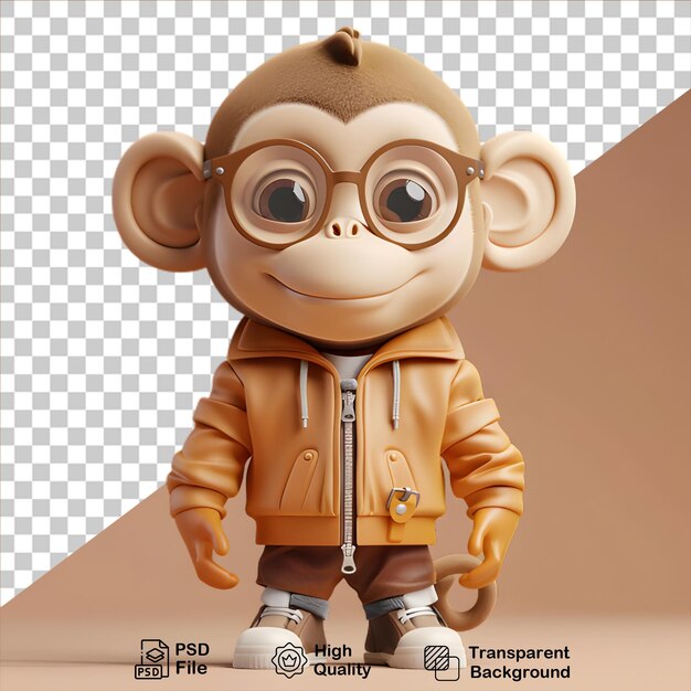 PSD un lindo mono 3d con una chaqueta en un fondo transparente incluye un archivo png