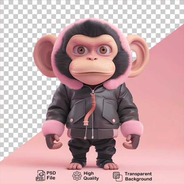 Un lindo mono 3d con una chaqueta en un fondo transparente incluye un archivo png