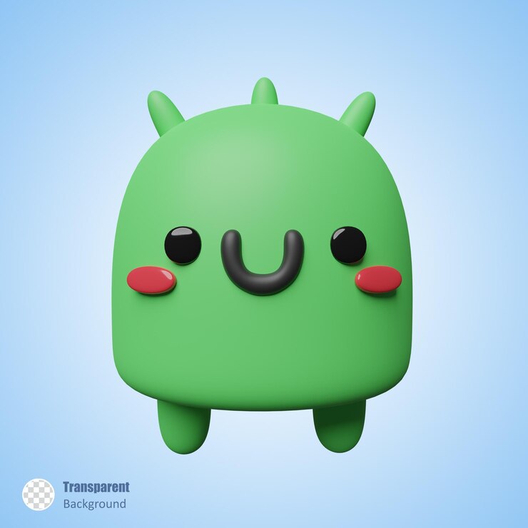 PSD lindo monstruo verde con cara de sonrisa en diseño de renderizado 3d