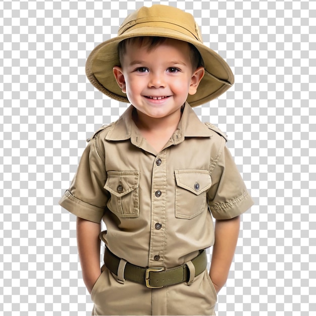 El lindo muchacho de safari aislado en un fondo transparente
