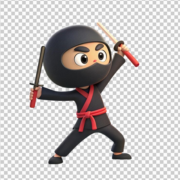 PSD el lindo ninja con el dibujo animado de shuriken