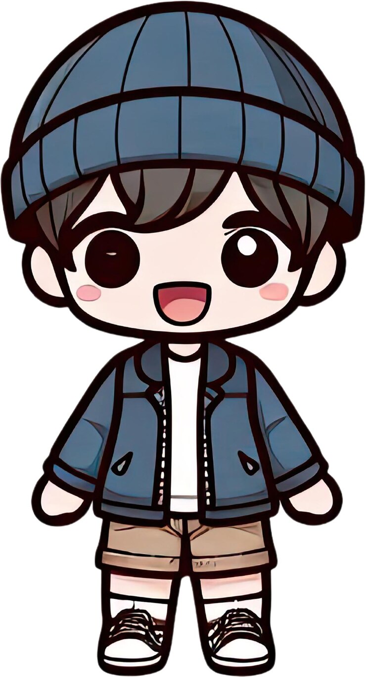 PSD el lindo niño de dibujos animados con chaqueta azul y gorra