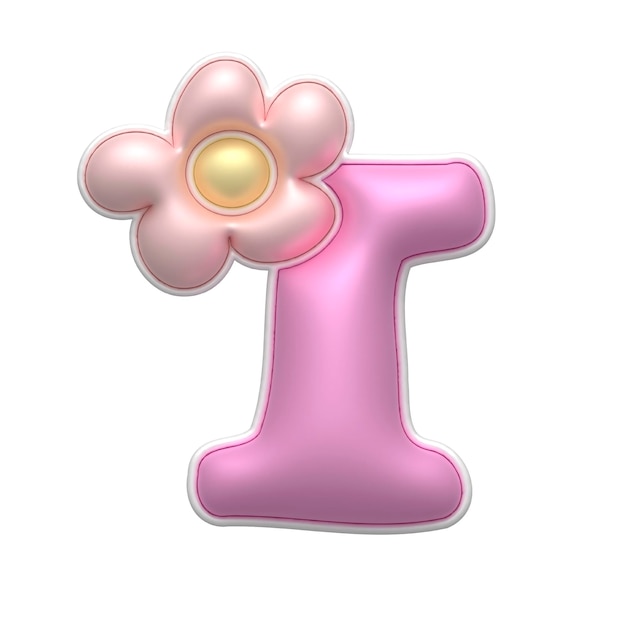 Lindo número rosa 1 con decoración de flores