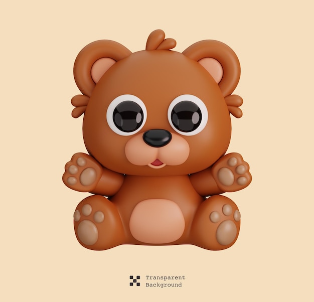 PSD lindo oso pardo sentado animales aislados estilo de dibujos animados icono concepto 3d render ilustración