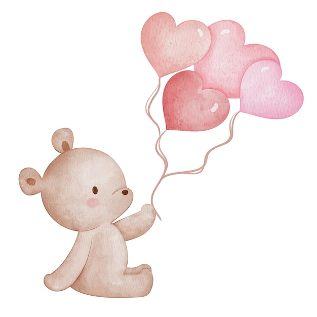 El lindo oso de peluche con globos de corazón