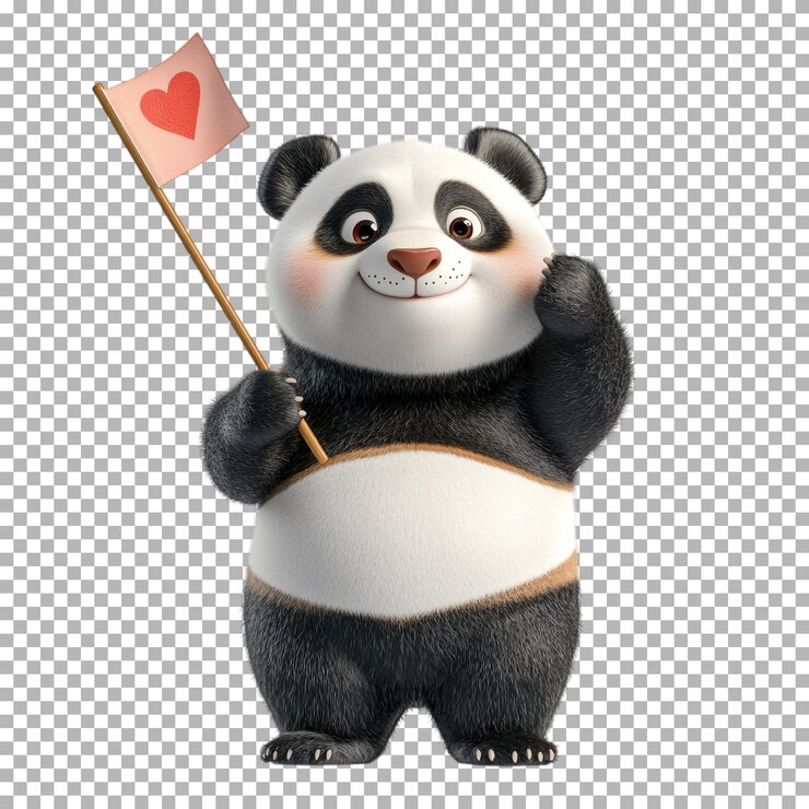 PSD el lindo panda con la bandera del corazón