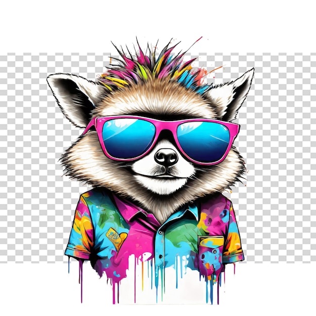PSD lindo panda con cabello colorido en una ilustración de estilo hipster