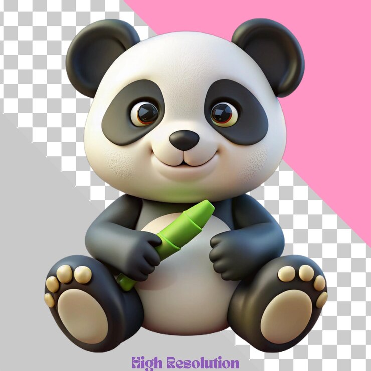 PSD el lindo panda de dibujos animados con el bambú en 3d