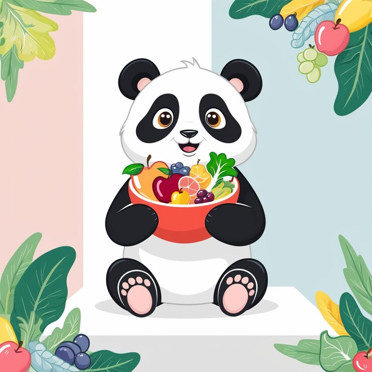 PSD lindo panda con un plato de comida ilustración vectorial