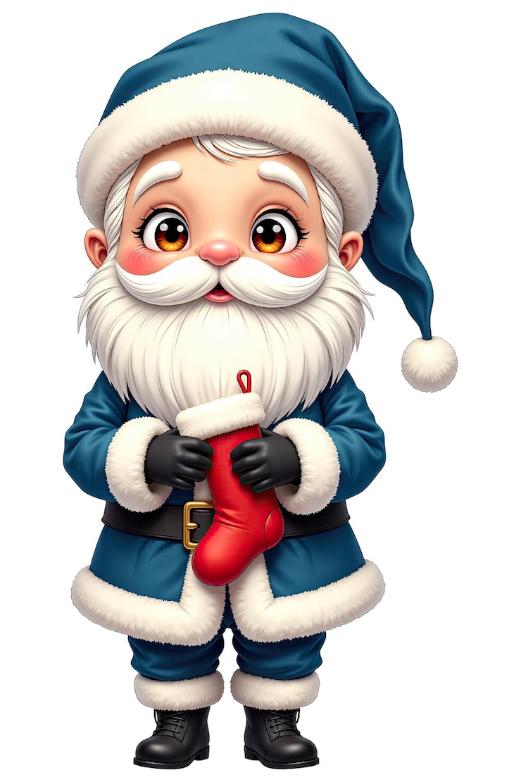 PSD el lindo papá noel en traje azul con una medias de navidad