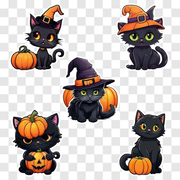 PSD lindo paquete de pegatinas de gatos de halloween