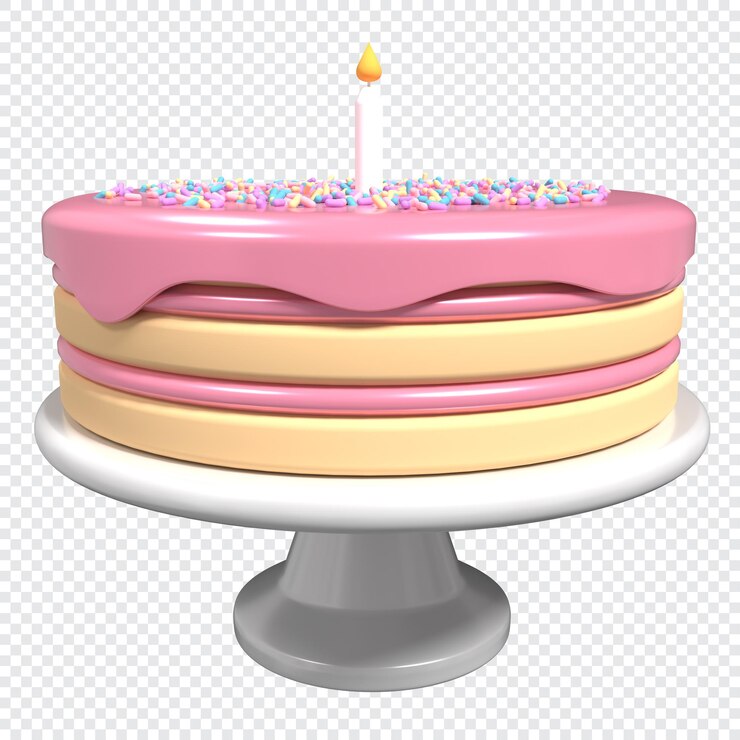 PSD lindo pastel de cumpleaños 3d pastel de aniversario con vela lindo pastel rosado con vela y salpicaduras