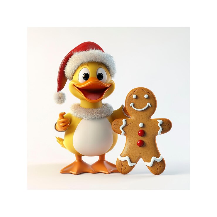 PSD el lindo pato de navidad con una galleta de pan de jengibre