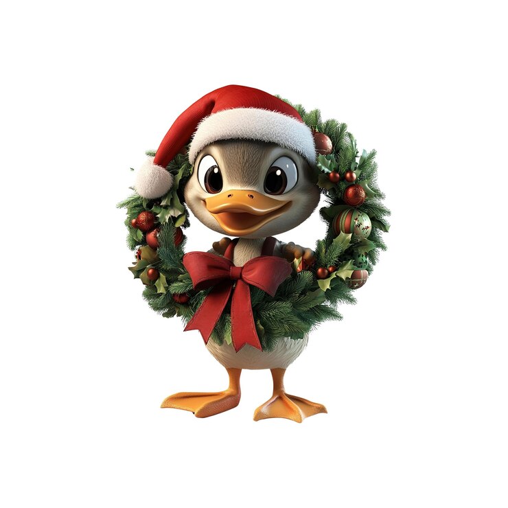 PSD el lindo pato con el sombrero de papá noel y la corona de navidad