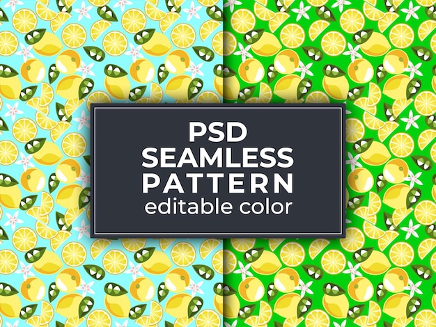 PSD lindo patrón sin costuras de limones en rodajas con colores editables