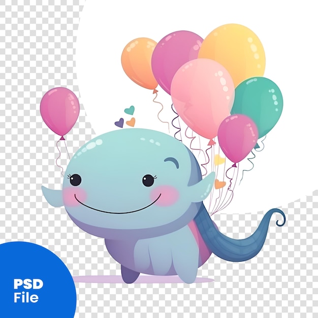 Lindo pequeño monstruo con globos helio ilustración vectorial diseño icono diseño de ilustración vectorial plantilla psd