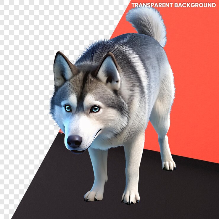 PSD lindo perro 3d husky siberiano olfateando con fondo transparente