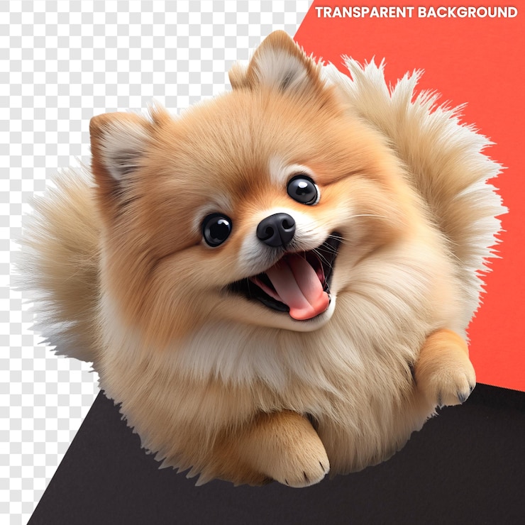 PSD lindo perro 3d pomeranian acostado con fondo transparente