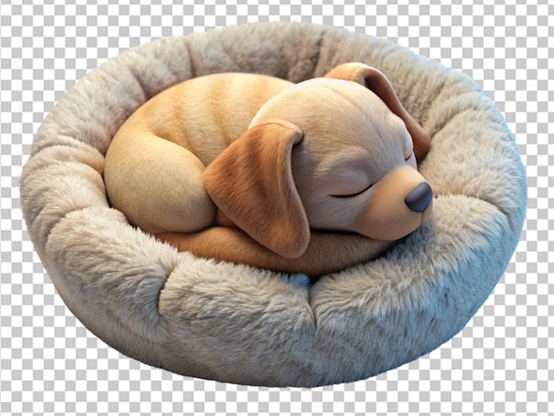 PSD un lindo perro bebé durmiendo en una cama redonda de peluche para mascotas