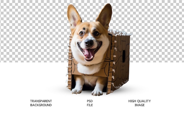 PSD lindo perro con caja psd