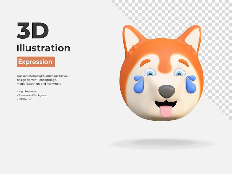 PSD lindo perro riendo tan fuerte cara expresión emoticon dibujos animados 3d renderizar ilustración
