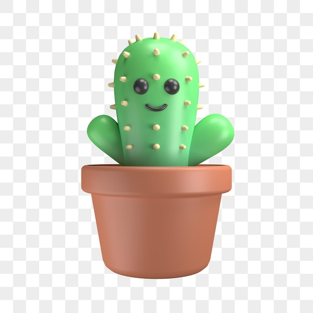 PSD lindo personaje de cactus de maceta 3d render
