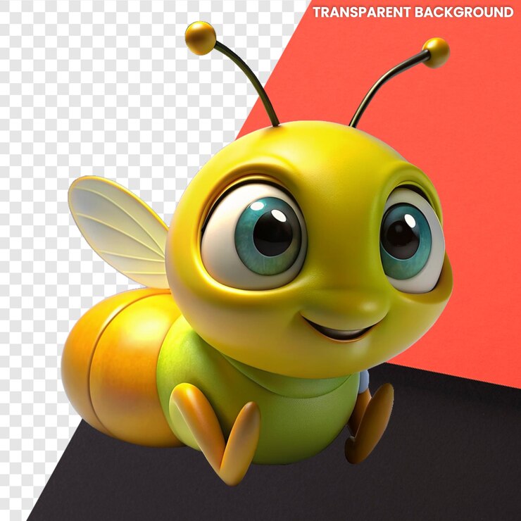 PSD lindo personaje de dibujos animados 3d de luciérnaga sentada