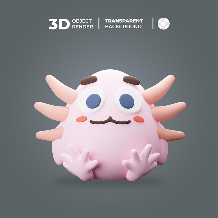 PSD lindo personaje de dibujos animados de ajolote modelo 3d