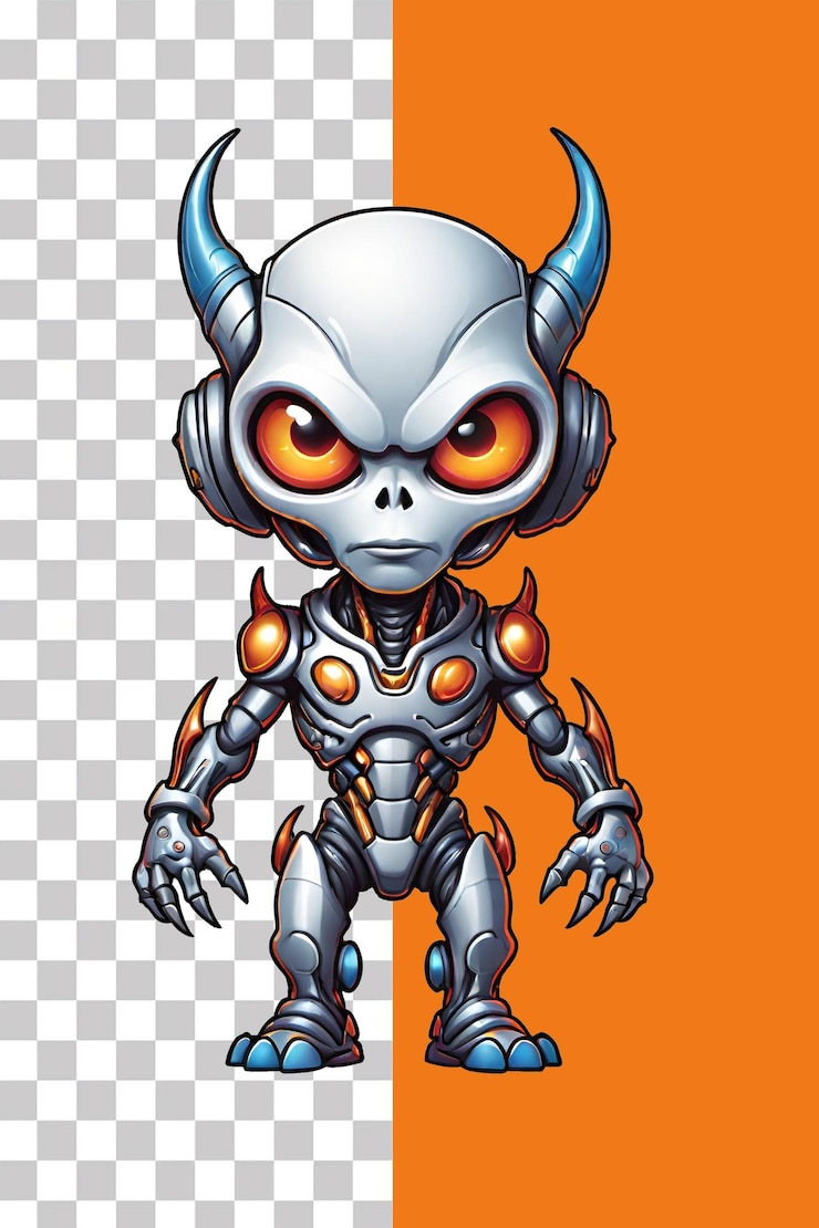 PSD lindo personaje de dibujos animados alienígena robot ilustración de fondo transparente