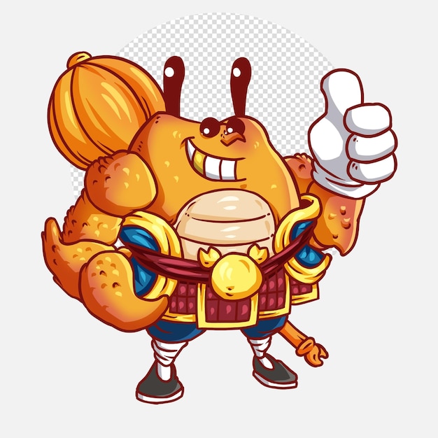 Lindo personaje de dibujos animados de cangrejo hojeando hacia arriba