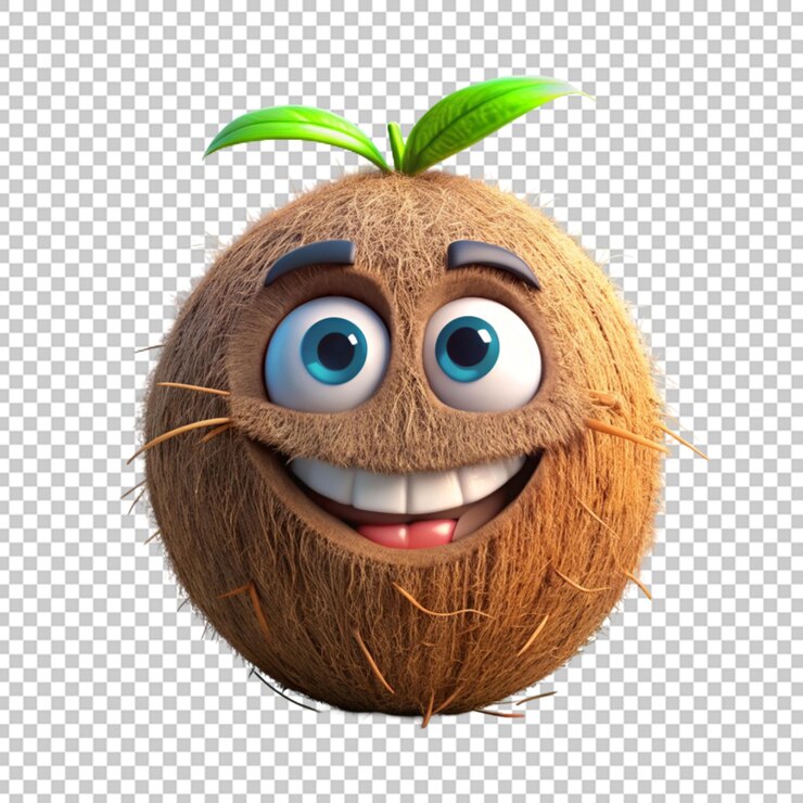 PSD lindo personaje de dibujos animados de coco feliz 3d